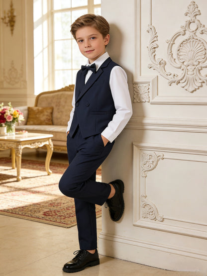 Boys' Lapel Vest Suit with Pants & Bow Tie - Formal Three-Piece Set