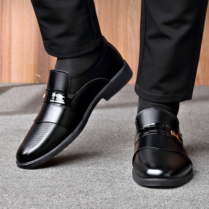 Men's Black PU Loafers British Style Slip-On Dress Shoes