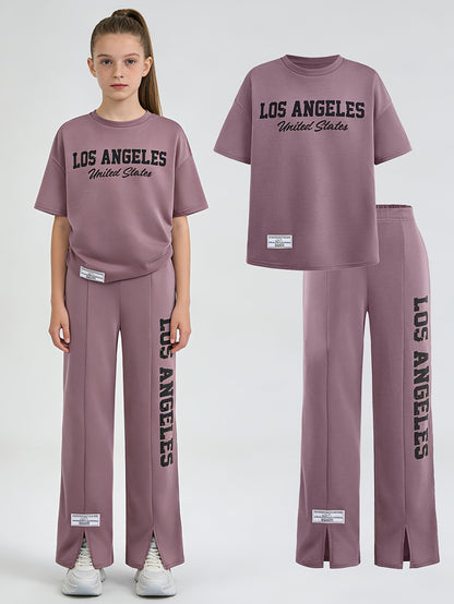 Girls' Casual Summer Set - Loose Tee & Comfortable Pants