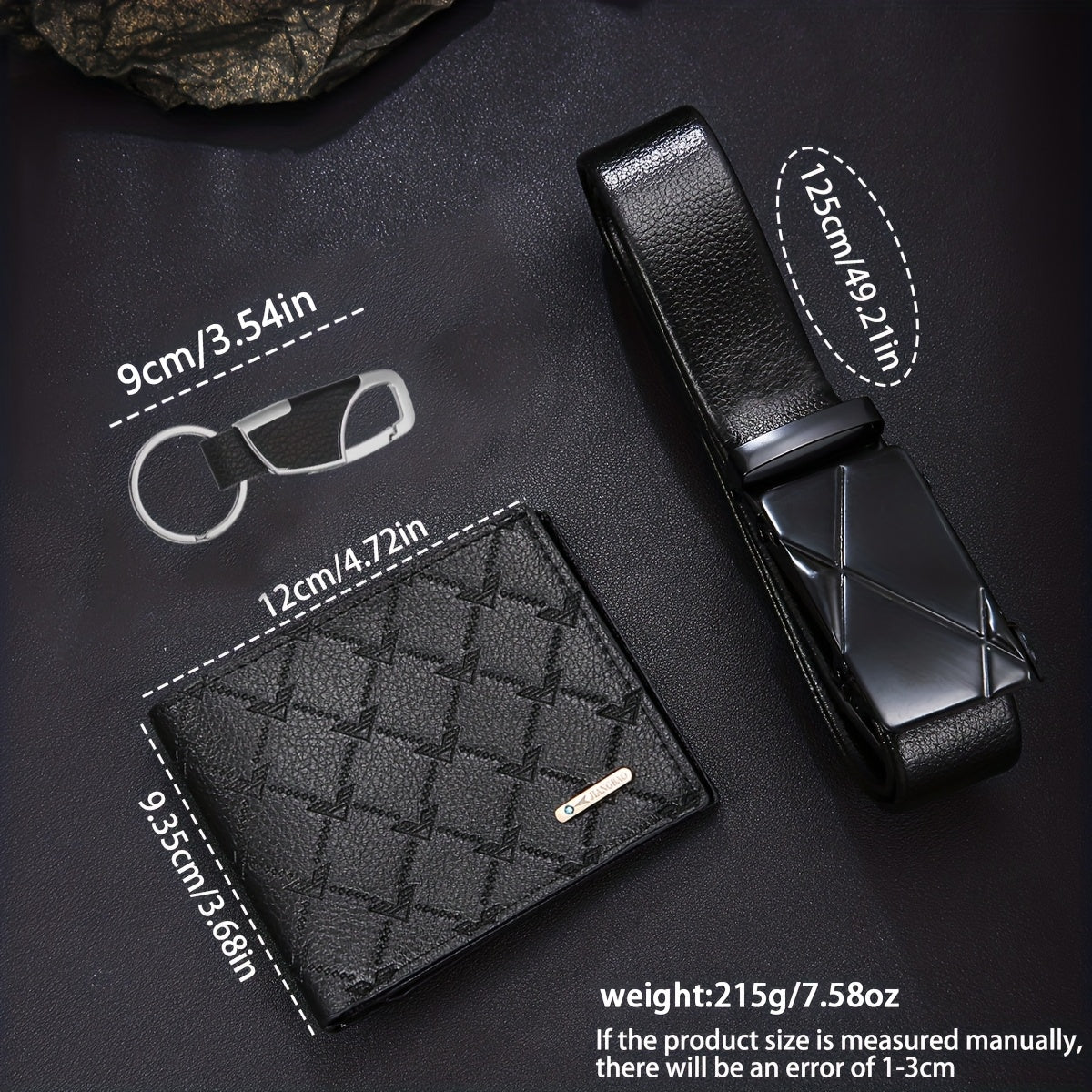 3pcs Men's wallet+Men's belt keychain set, gorgeous business fashion casual sports temperament Men's daily use matching wallet belt, trendy Men's must-have matching, Christmas Valentine's Day gift for fathers, (excluding pict