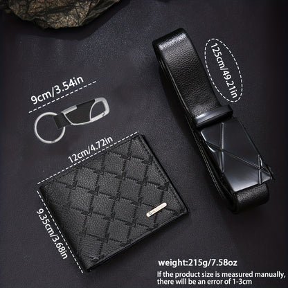 3pcs Men's wallet+Men's belt keychain set, gorgeous business fashion casual sports temperament Men's daily use matching wallet belt, trendy Men's must-have matching, Christmas Valentine's Day gift for fathers, (excluding pict