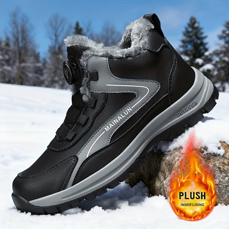 MAINALUN Men'S High-Top Winter Snow Boots - Heavy-Duty Warm Hiking Shoes with Plush Lining, Non-Slip PVC Sole, All-Terrain Traction - Heavy-Duty Winter Boots for Skiing, Snowboarding, Ice Fishing - Lightweight & Warm - Ideal