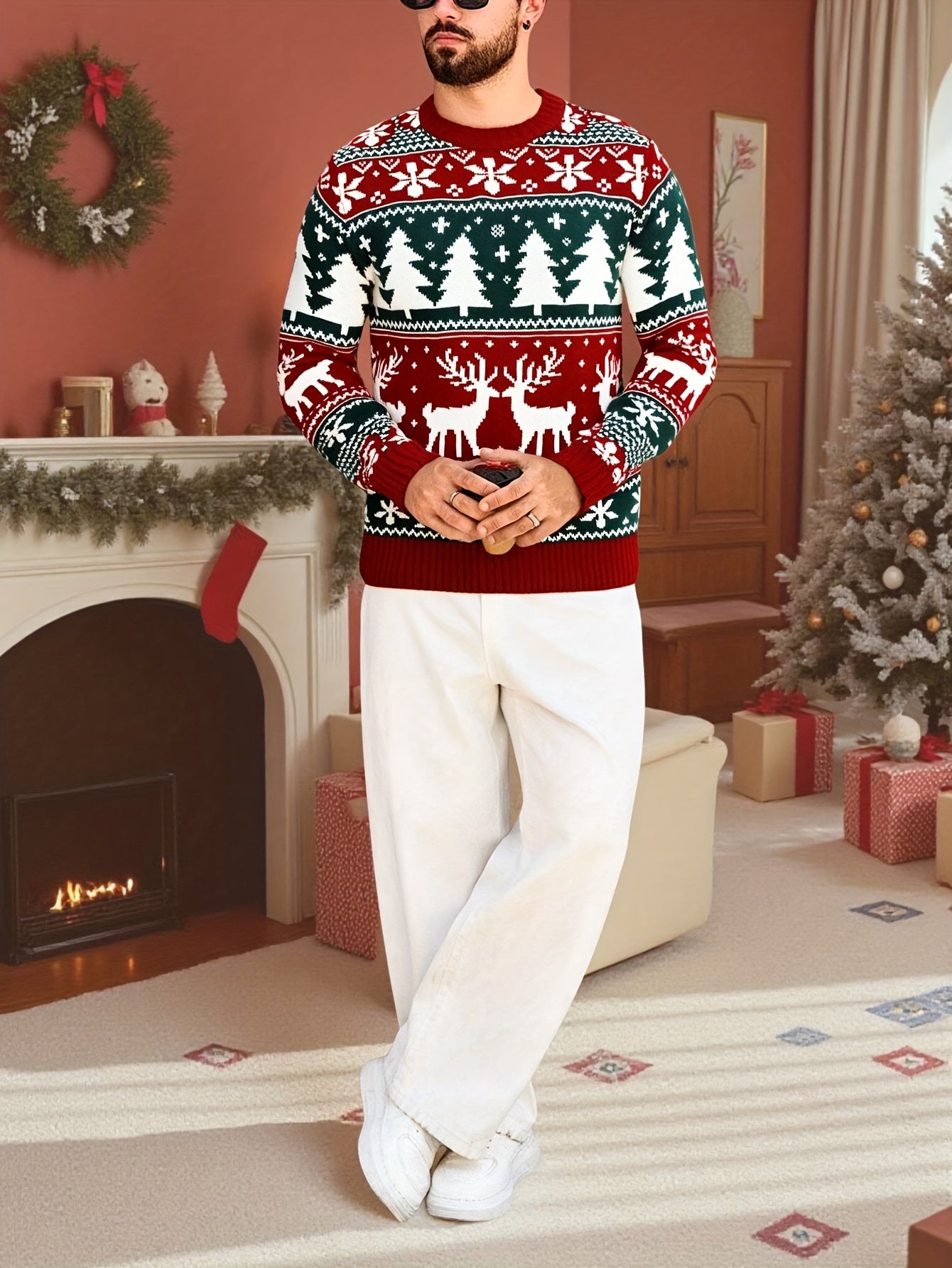 Christmas Theme Knitted Sweater | Warm and Comfortable, Ideal for Self-Wear or Gifting, Crew Neck, Long Sleeve, Acrylic Material, Fall/Winter Season