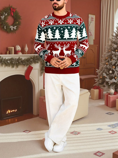 Christmas Theme Knitted Sweater | Warm and Comfortable, Ideal for Self-Wear or Gifting, Crew Neck, Long Sleeve, Acrylic Material, Fall/Winter Season