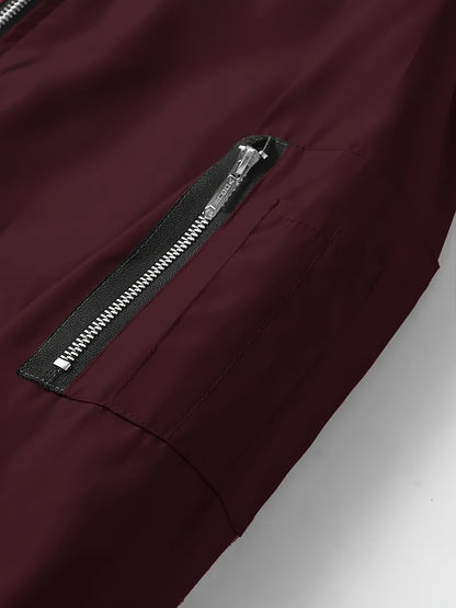 Men's Baseball Jacket - All-Season Zip-Up Coat with Zippered Pockets, Machine Washable Outerwear for Casual & Formal Events - Navy Jacket, Sleek Appearance