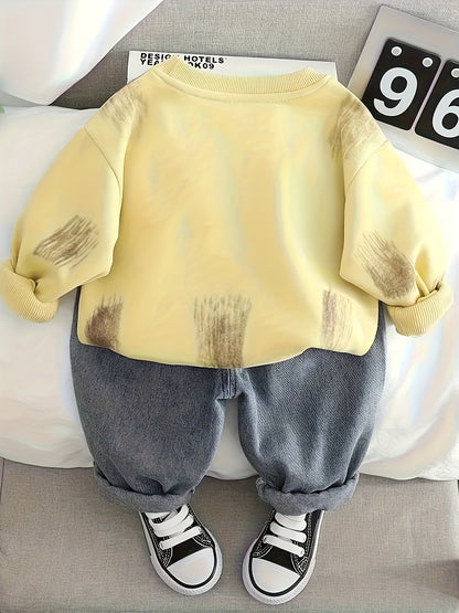 Boys' Casual Cotton Blend Sweatshirt & Denim Pants Set for Spring/Fall