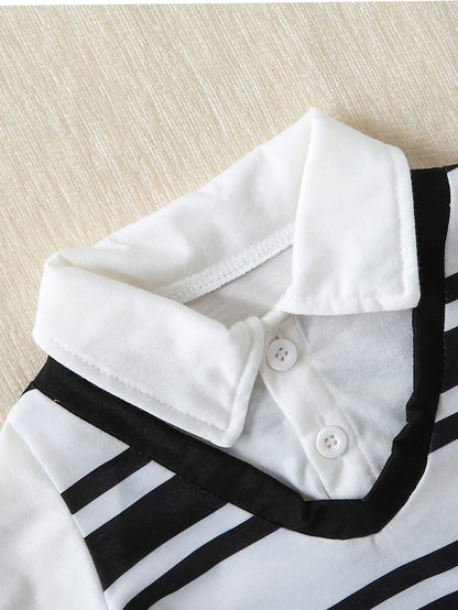 Casual Boys' Striped Collar Shirt & Shorts Set for Spring/Fall - ayq