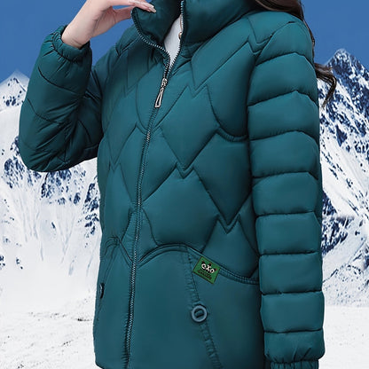 Մեծ չափս - Կանացի ոճային կարմիր կարված բաճկոն - երկար թևքերով, կայծակաճարմանդով ձմեռային վերարկու գրպաններով, առօրյա պոլիեսթերային վերնազգեստ ցուրտ եղանակի համար, ձմեռային բաճկոն