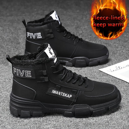 Men'S Winter Boots - Thermal Insulated Anti-Slip Snow Shoes with Cushioned Insole, Beige/Tan Cold Weather Boots for Ice, Snow, and Everyday - Lace-Up Ankle Support, Durable PVC Outsole - Ideal for Hiking, Urban Commute, and O