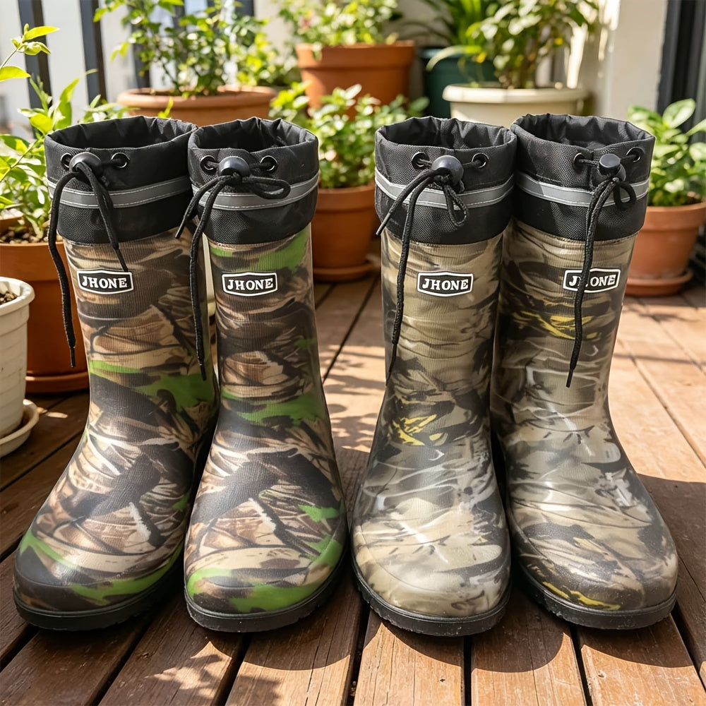 Men's Waterproof Camouflage PVC Rain Boots for Outdoor Work