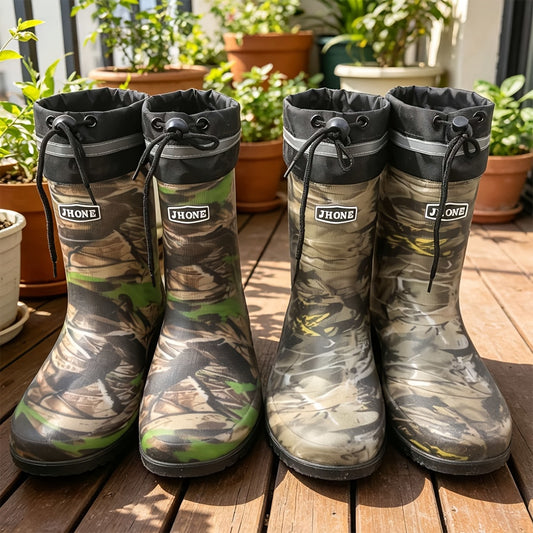 Men's Waterproof Camouflage PVC Rain Boots for Outdoor Work