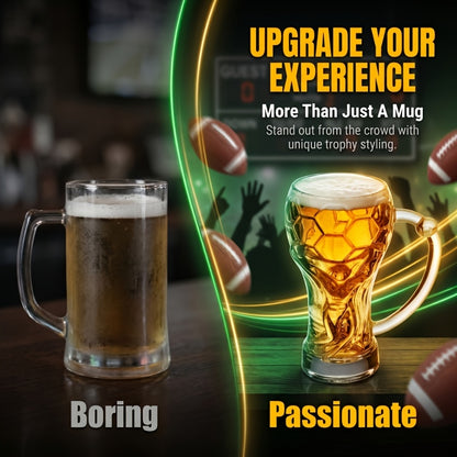 Large Capacity Football-Themed Glass Beer Cup with Plaid Design