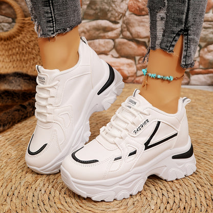 1 Pair Women'S Fashion Sneakers - Lightweight All-Season Casual Sports Shoes with Man-Made Upper, Fabric Inner, Faux Leather Sole, and Random Printing Design