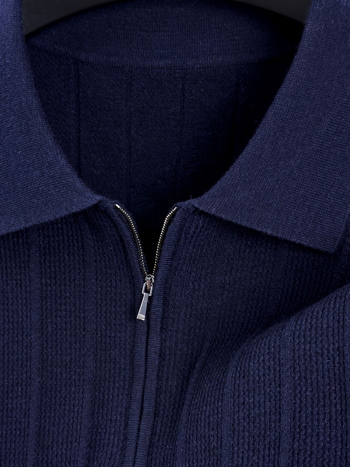 Men's Spring/Fall Knit Polo Shirt with Half-Zip Lapel
