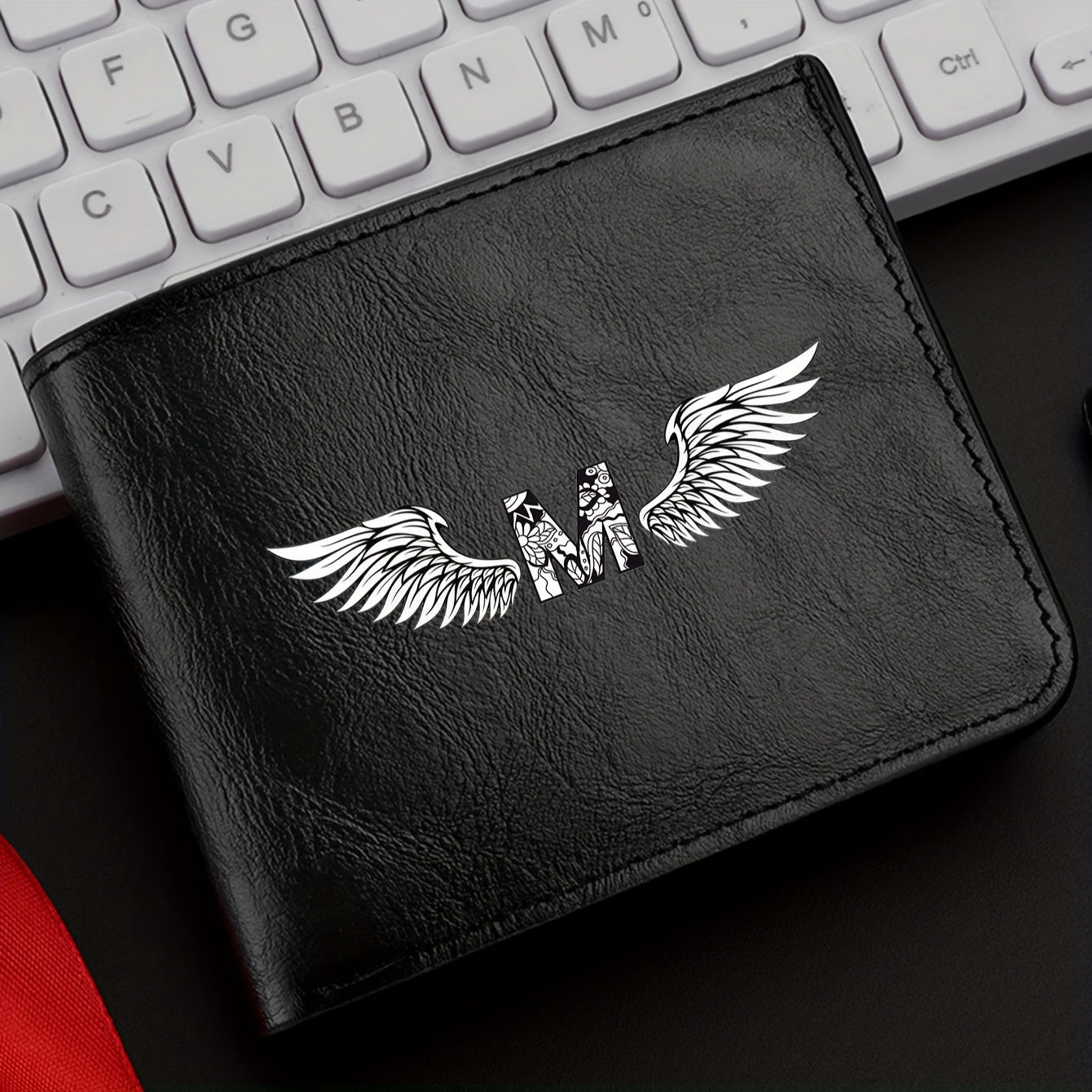 Wing Letter Print Faux Leather Wallet - Casual Fold Design with Credit Card Slots and Coin Purse, Perfect Valentine's Day Gift