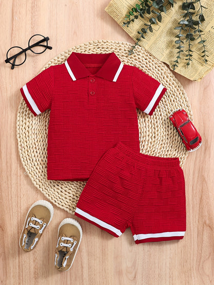 Boys' Summer Polo Shirt & Shorts Set in Jacquard Fabric