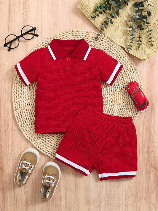 Boys' Summer Polo Shirt & Shorts Set in Jacquard Fabric - ayq