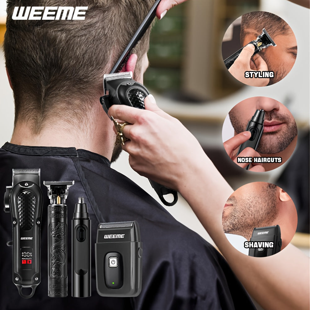 WEEEME 4pcs Men'S Electric Hair Clipper, Nose Hair Clipper, Shaver Set - Wireless USB Charging Professional Hair Clipper Set with Lithium Battery - His Ideal Gift, Hair Accessories | Modern Hair Clipper Tools