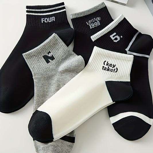 5 Pairs Of Women'S Fashion Pattern Anti Odor & Sweat Absorption Low Cut Socks, Comfy & Breathable Socks, For Daily & Outdoor Wearing, Spring And Summer
