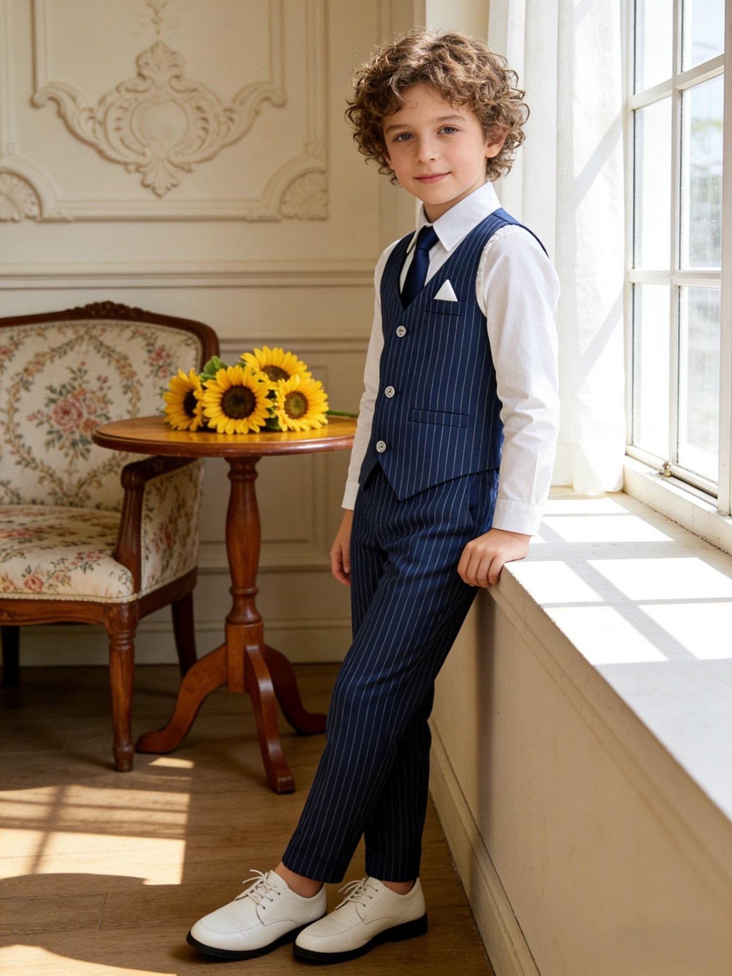 Boys' Striped Vest Suit Set with Tie - Formal 3pcs Outfit