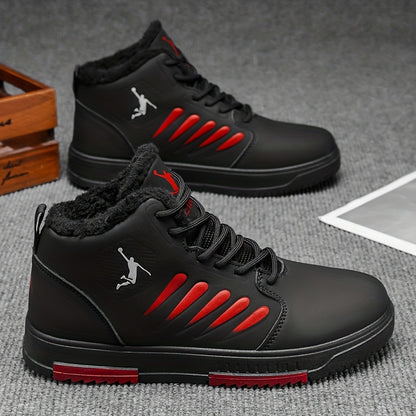 Men'S Winter Warm Thermal Skate Shoes - Mid-Calf Height, Thick PVC Sole & Lace-Up Closure, All-Season Casual Sneakers with Red Accent - /Red Colorway, Thick Sole Shoe, Durable Footwear, Sleek Design, Outdoor Footwear, Winter