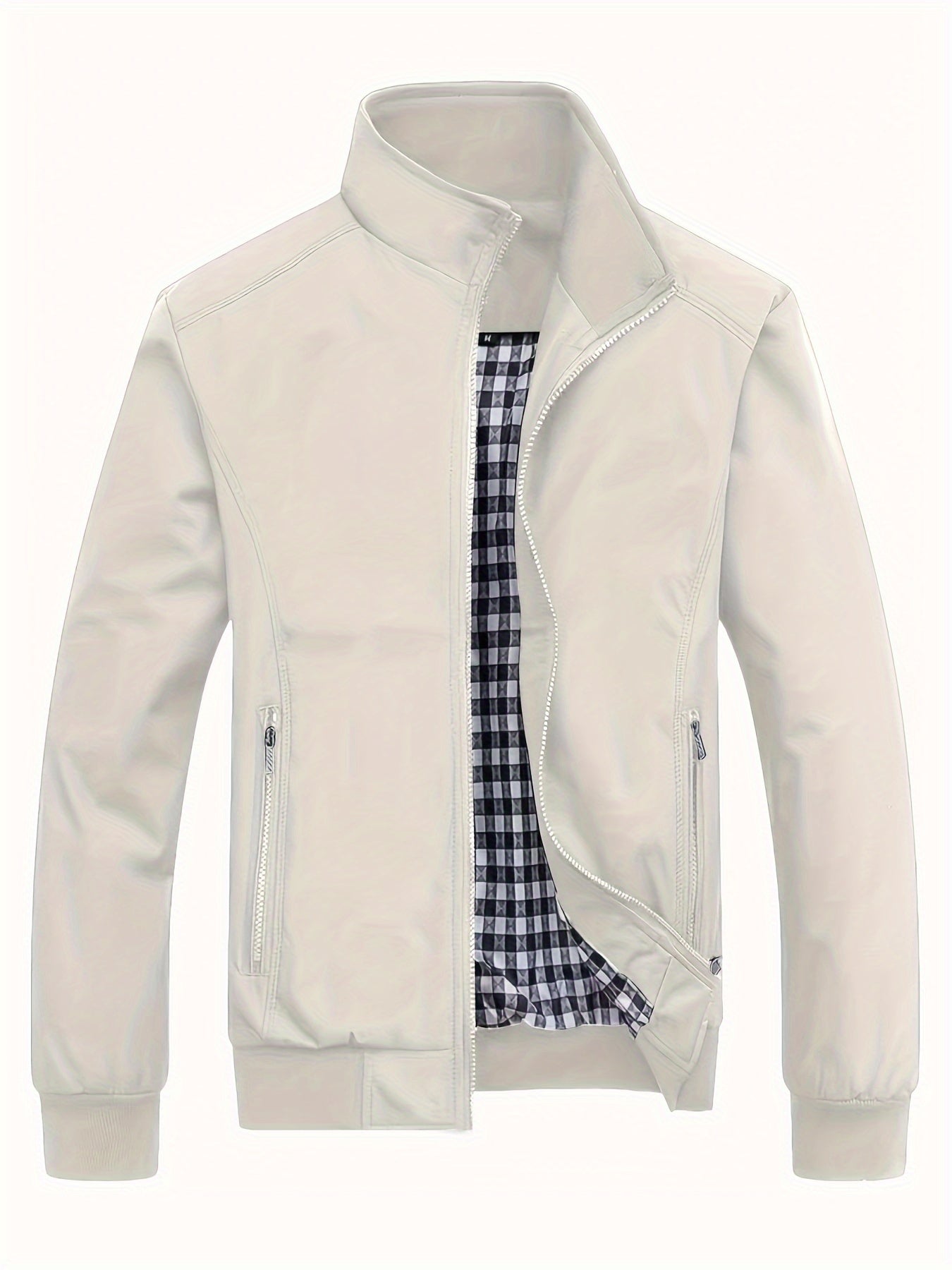 Men's Long Sleeve Zip Up Stand Collar Coat, Business Stand Collar Jacket With Zipper Pockets, Spring Autumn Men's Clothing