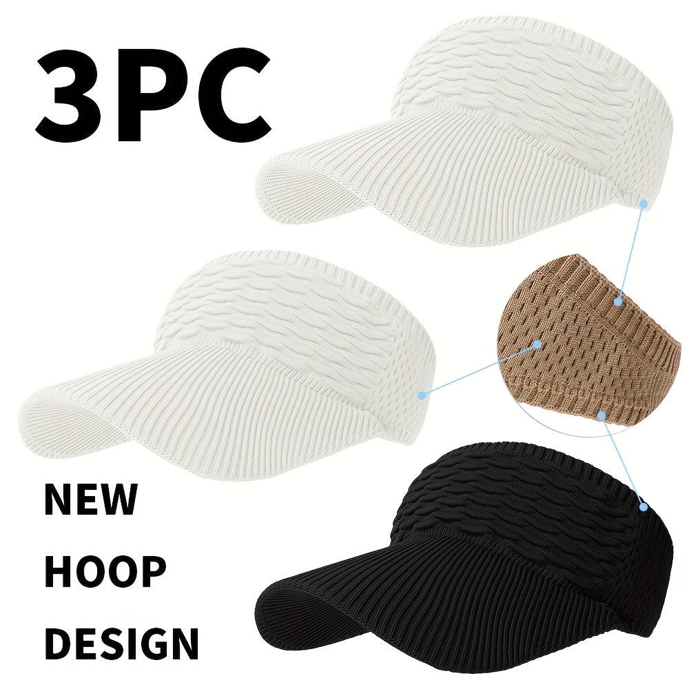 3-Pack Breathable Knit Beanies with Wave Pattern for All-Season Wear