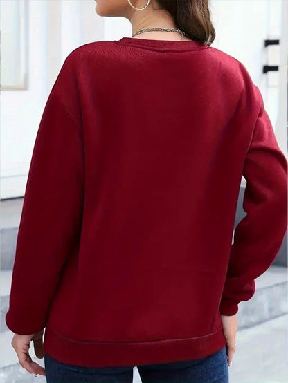 Women'S Christmas Letter Print Crew Neck Pullover Sweatshirt - Elegant Casual Long Sleeve Fleece-Lined Top with Festive Santa Hat & Star Design, All-Season Comfort for Holiday & Casual Attire, Christmas Sweatshirts, Seasonal