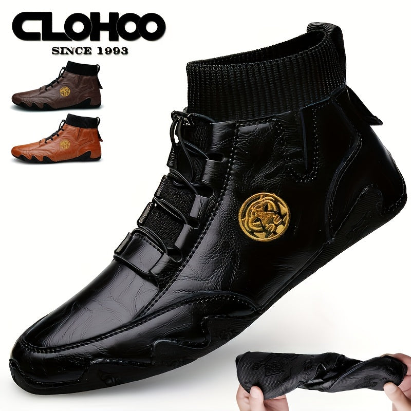 Men's Casual Lace-Up Ankle Boots in Split Leather
