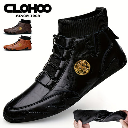 Men's Casual Lace-Up Ankle Boots in Split Leather