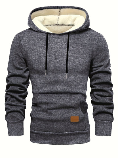 Men'S Heavyweight Hoodie - Thermal Pullover Sweatshirt with Hood, Non-Stretch Fabric, Front Zipper Closure - Winter Warmth for Everyday & Formal Outfits - Black/Gray, Winter Hoodie, Casual Wear, Cozy Clothing, Fleece Lined Ho