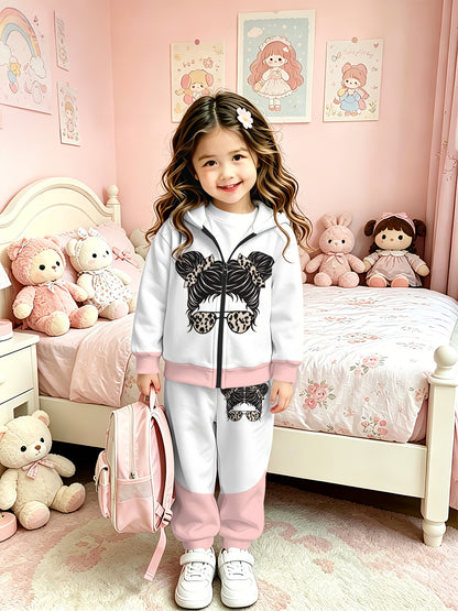 Girls Zip-Up Hoodie and Pants Set Lightweight Casual Outfit