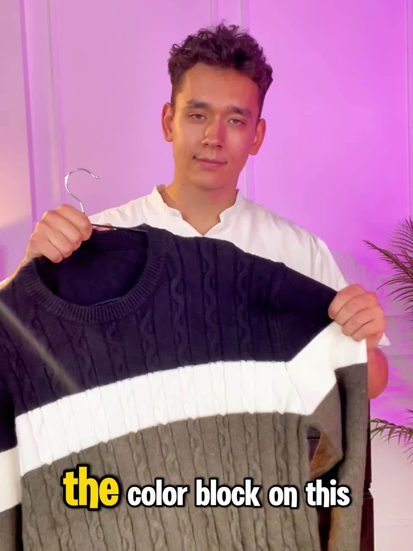 Տղամարդկանց աշուն/ձմեռ առօրյա գունային բլոկներով տրիկոտաժե պուլովեր սվիտեր