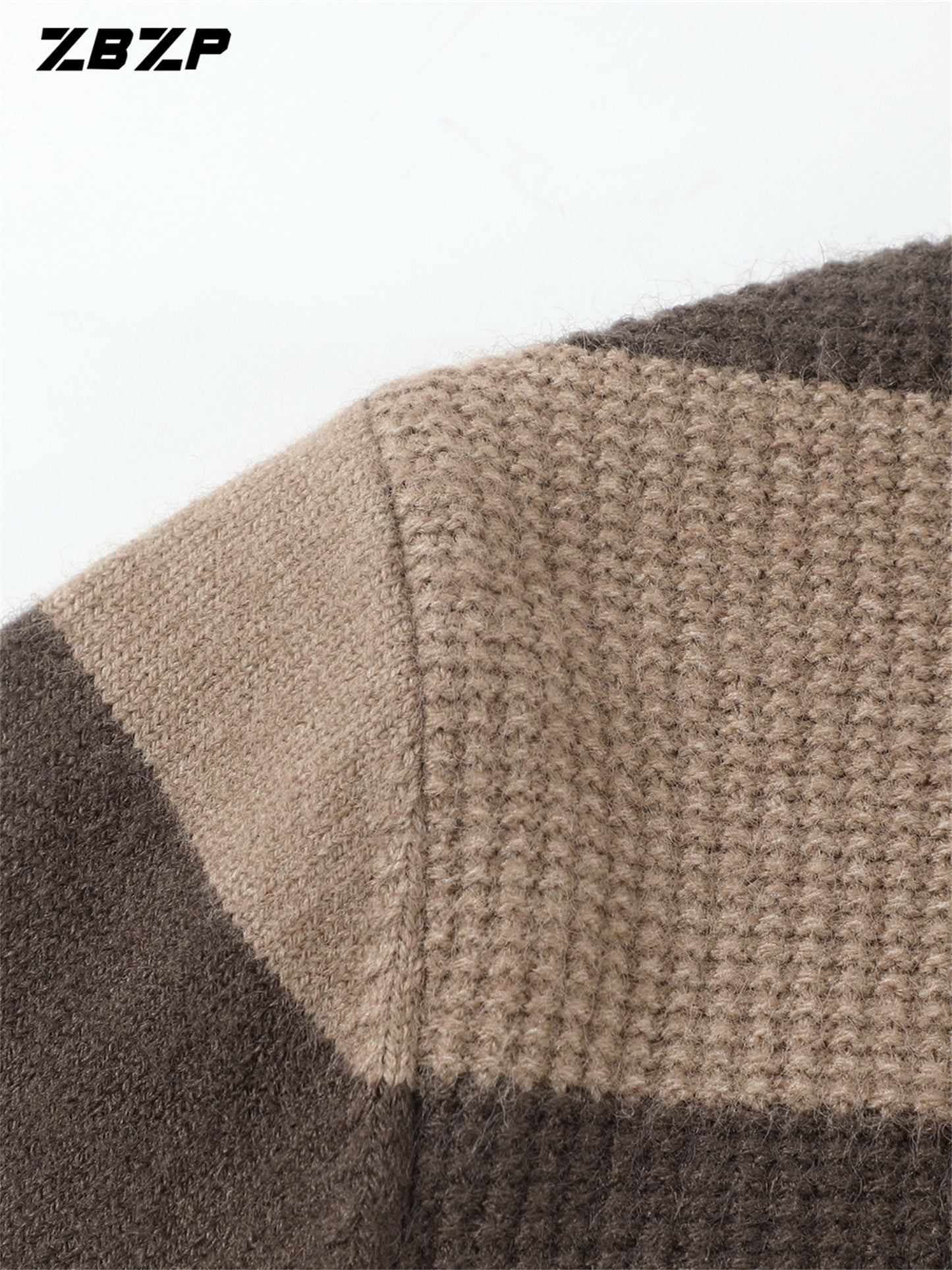 ZBZP Men'S Casual Striped Knit Sweater - Dark Gray & White Horizontal Stripes, Round Neck Long Sleeve, Regular Fit, Autumn Winter Warm Pullover for Casual Attire, Knit Sweater, Comfortable Fashion, Soft Texture, Cold Weather