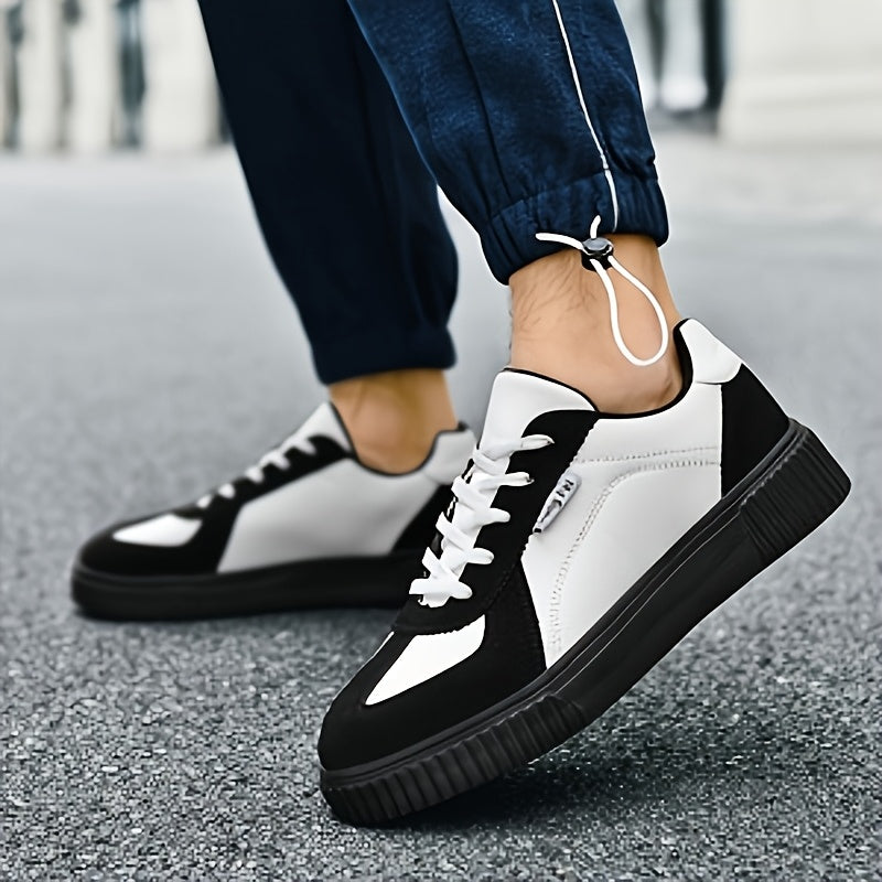 Unisex Black and White Casual Lace-Up Sneakers for Spring/Fall