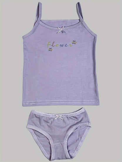 Girls' Cotton Playful Suspender Underwear Set with Bow Detail