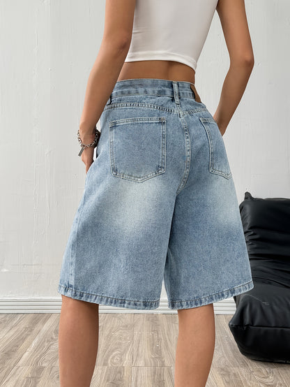 Women’s Casual Wide-Leg Denim Bermuda Shorts for Spring/Summer