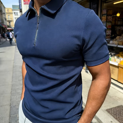 Brand New Short-Sleeve Polo with a Half Zipper, Quick-Drying And Breathable, a Stylish Casual Top - ayq