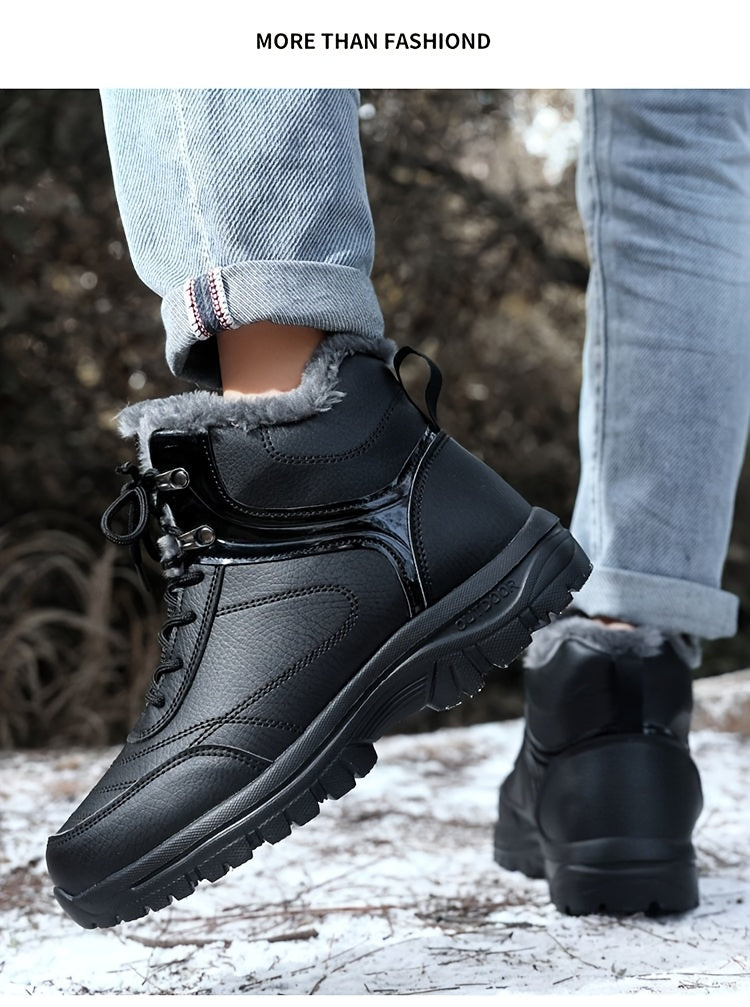 Men'S High-Top Snow Boots for Winter, Featuring Thickened Fleece for Warmth, Designed for Outdoor Activities with Slip-Resistant And Wear-Resistant Properties.