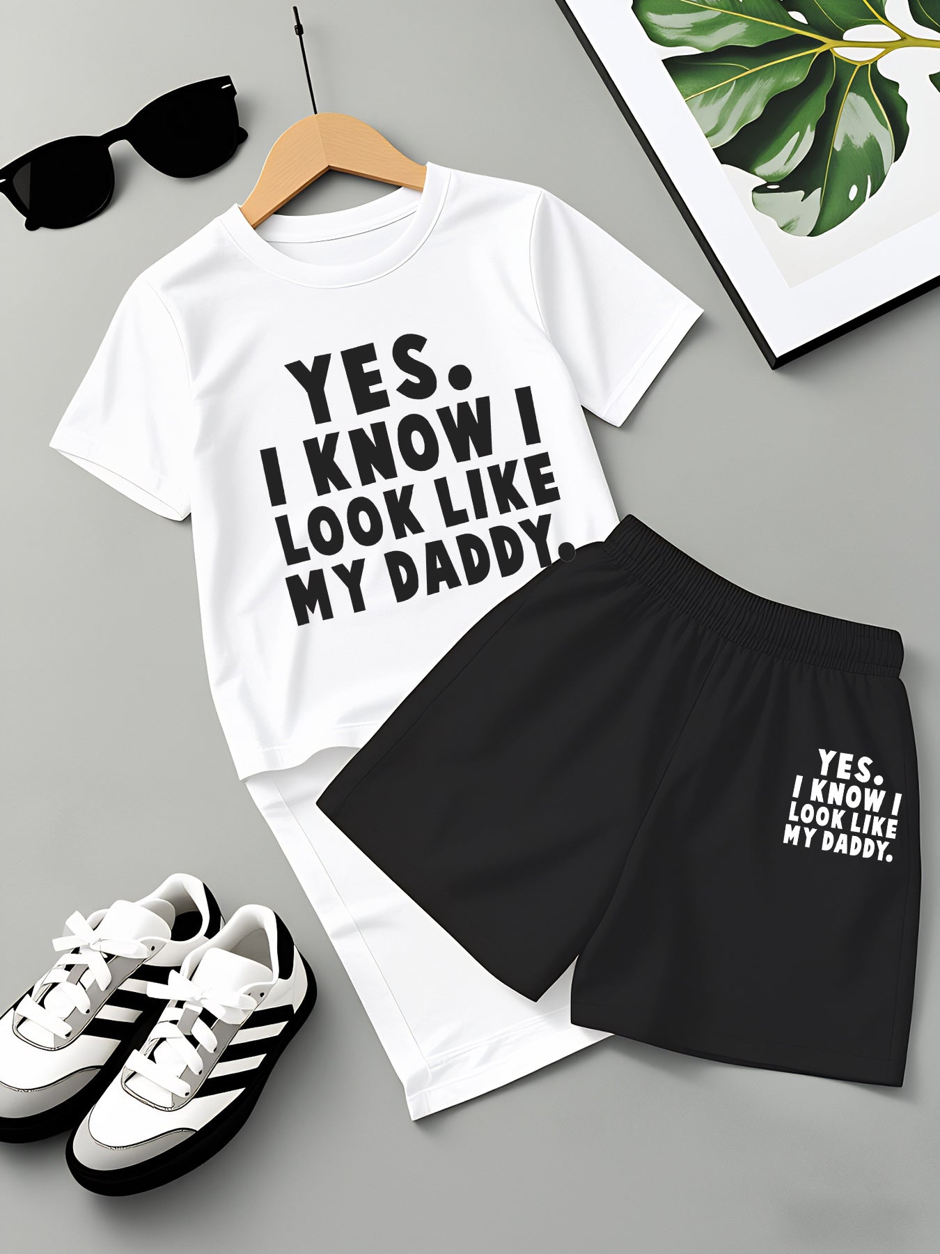 Boys' Casual Summer T-Shirt and Shorts Set - Fun 'Yes I Know I Love My