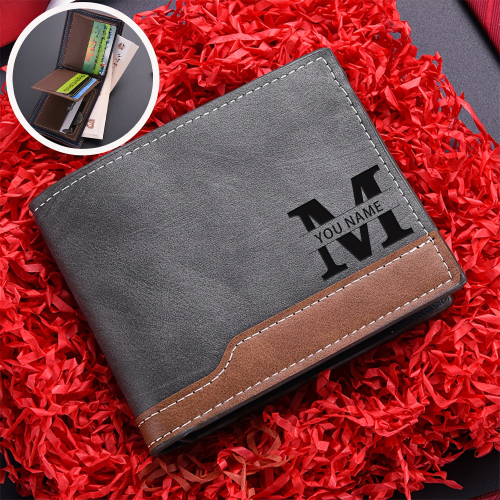 1pc Custom Engraved Wallet | Personalized Letter Name Engraving, Unisex Multi-Card Slot Zippered Wallet, Durable Casual Design, Ideal for Valentine'S Day, Anniversary, Birthday Gifts, Faux Leather