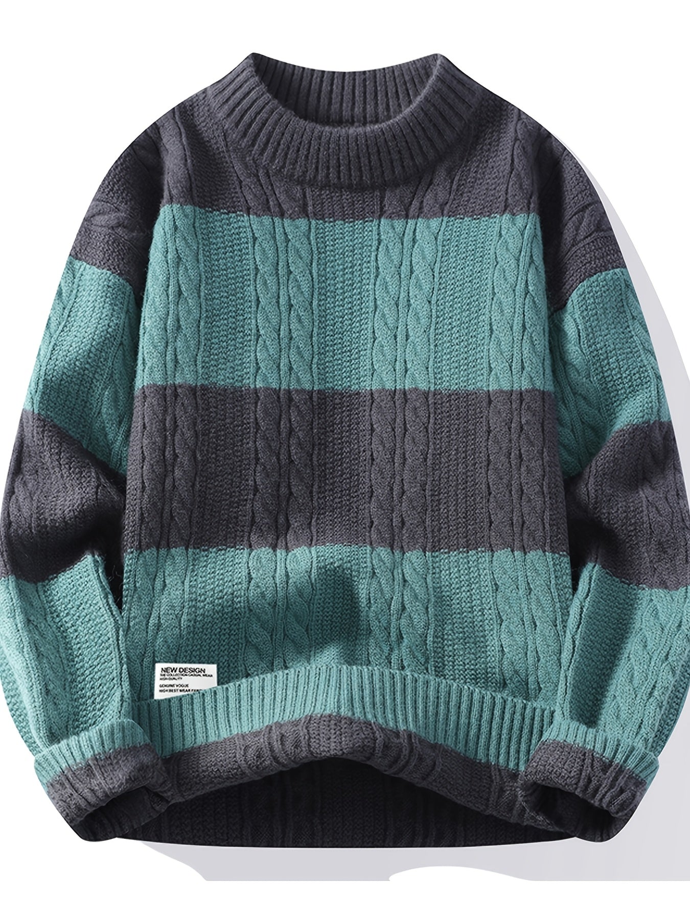 Գծավոր, գունային բլոկներով տրիկոտաժե սվիտեր տղամարդկանց համար | Ազատ չափս, կլոր վզնոց, կողային տրիկոտաժ, իդեալական է գարուն/աշուն սեզոնի համար, փողոցային ոճ, կատարյալ է դեռահաս տղաների համար