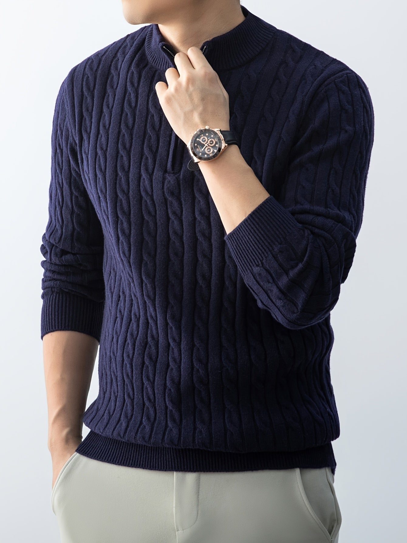 New Men'S Christmas Gift: a Thick, Warm, And Cold-Resistant Knitted Sweater with a Cable-Knit Design And a Zippered Collar, Suitable for Both Layering And Wearing Alone, Perfect for Casual And Versatile Outfits