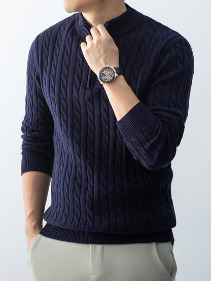New Men'S Christmas Gift: a Thick, Warm, And Cold-Resistant Knitted Sweater with a Cable-Knit Design And a Zippered Collar, Suitable for Both Layering And Wearing Alone, Perfect for Casual And Versatile Outfits