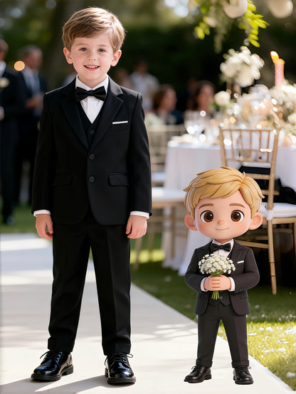 Boys Formal 3-Piece Suit Set Jacket Vest Pants with Bow Tie