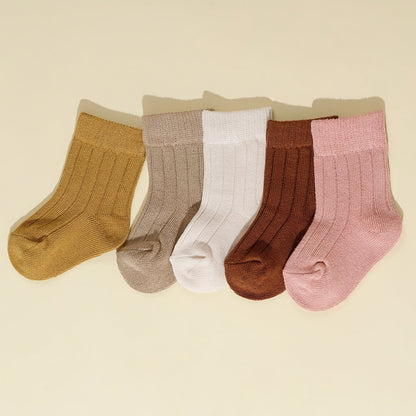 5-Pack Unisex Baby Toddler Mid-Calf Socks, Breathable Polyester Knit, Non-Slip, Hand Wash Only, All-Season Sports Socks