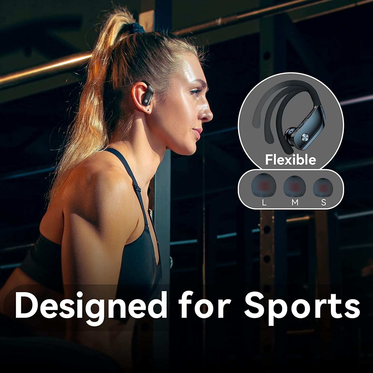 Bmani Wireless Earbuds Bluetooth Headphones 48Hrs Play Back Sport Earphones with LED Display Over-Ear Buds with Earhooks Built-In Mic Headset for Workout Black