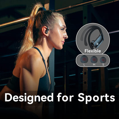 Bmani Wireless Earbuds Bluetooth Headphones 48Hrs Play Back Sport Earphones with LED Display Over-Ear Buds with Earhooks Built-In Mic Headset for Workout Black