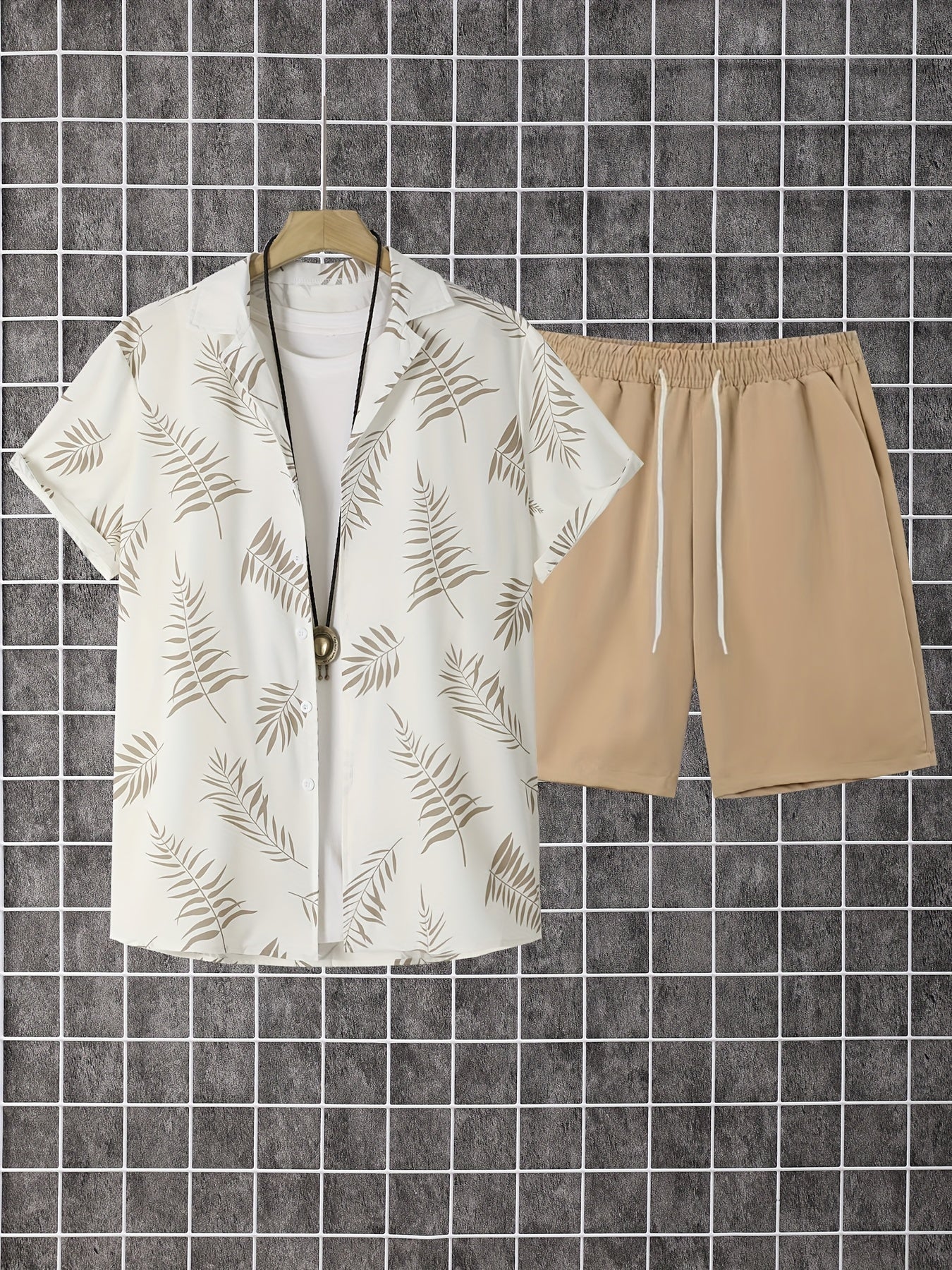 Men's Hawaiian Short Sleeve Shirt & Drawstring Shorts Set