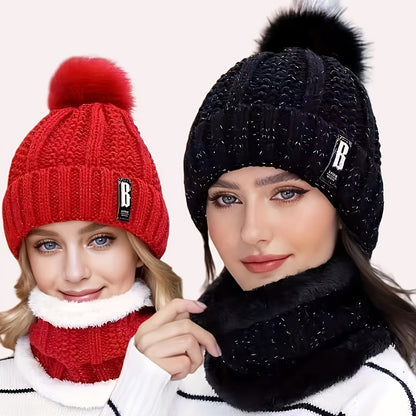 2pcs Winter Essentials Set - Thick Plush Pom Bucket Hat & Fleece-Lined Scarf | Windproof, Warm Beanie for Men & Women | Hand Wash Only, Winter Clothes, Cold Weather Gear, Cozy Headwear, Soft Texture, Stylish Headgear, Outdoor